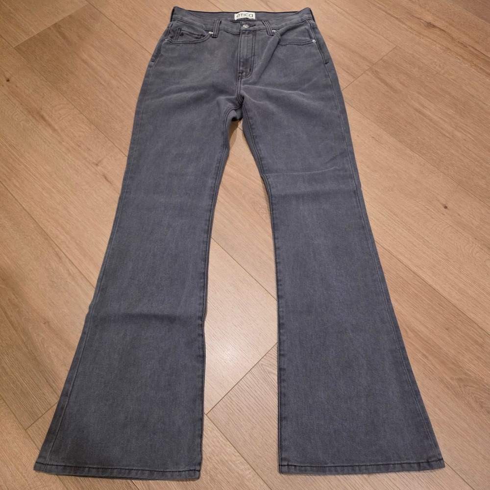 Etica Womens High Rise Flare Jeans Washed Grey Size 26 Fits 28x33 Retro Boho